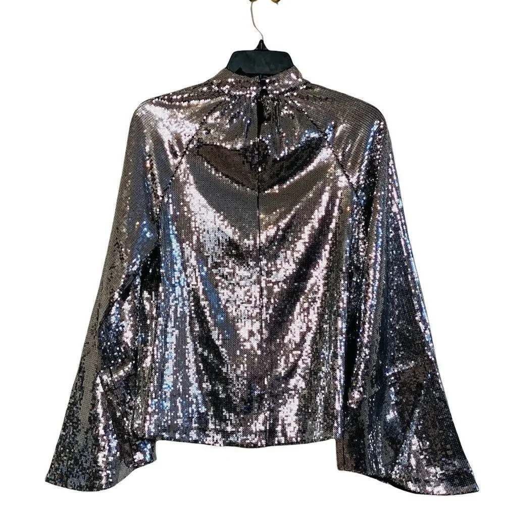 RtA Tennessee Peasant Silver Sequin Bell Sleeve Top Sz XS NWT - Picture 14 of 16